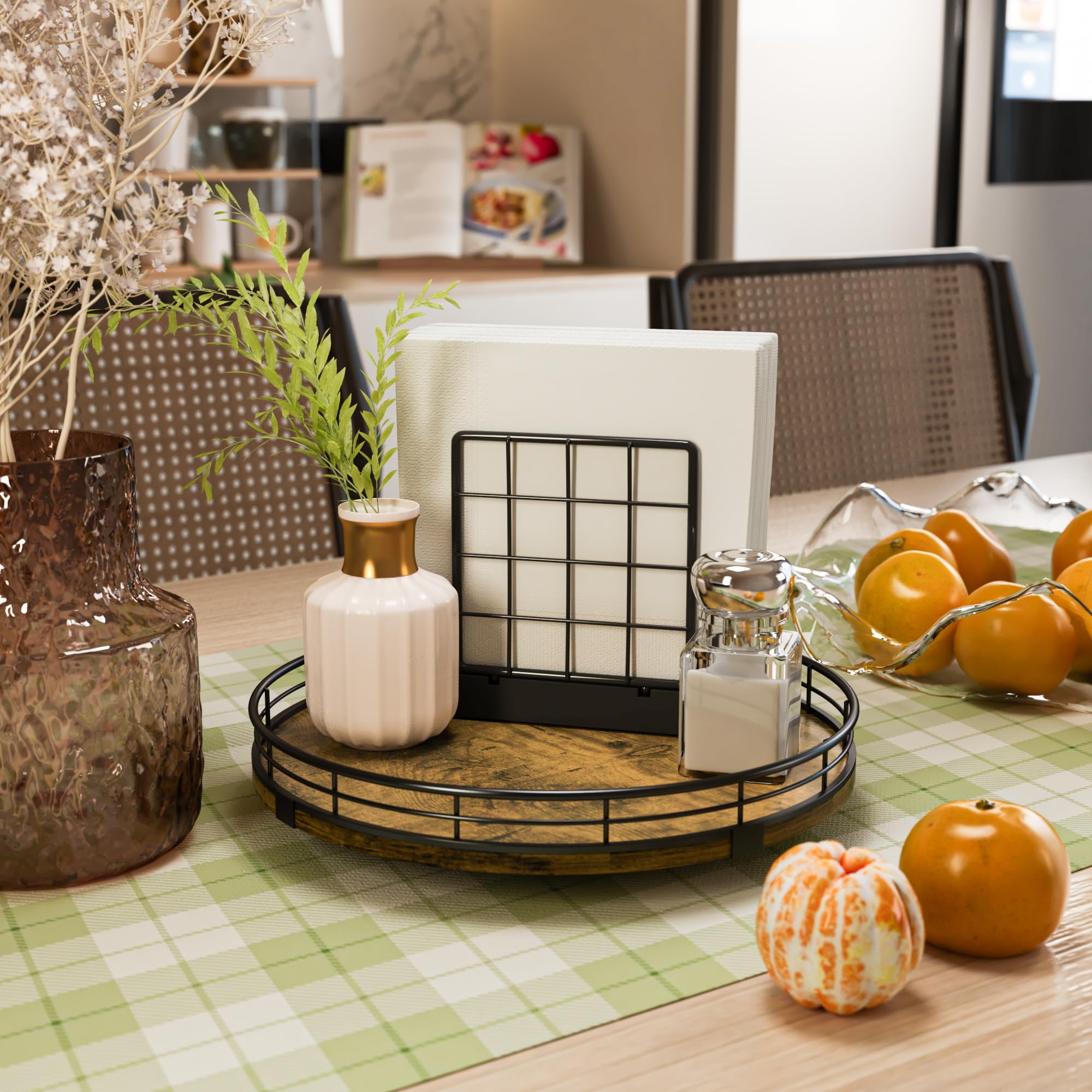 HGF Lazy Susan wooden turntable on countertop for cooking ease.