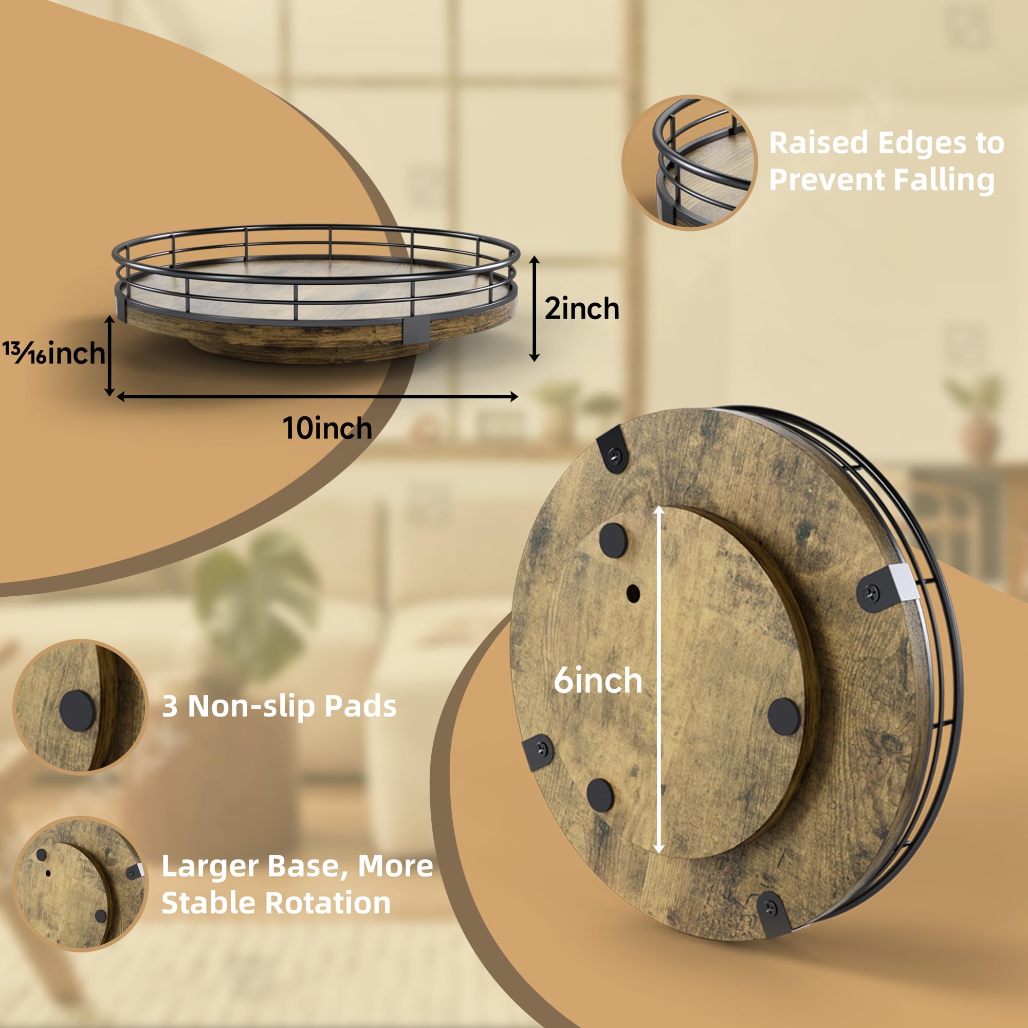 HGF Lazy Susan side view showing raised edge and rustic texture.
