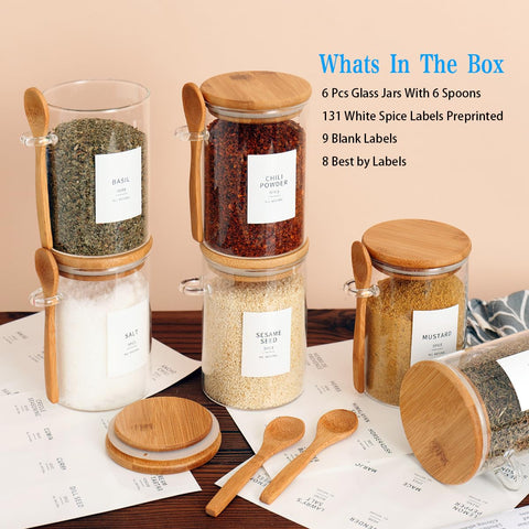 HHMJSM labels on jars enhance organization for coffee, tea, and spices.