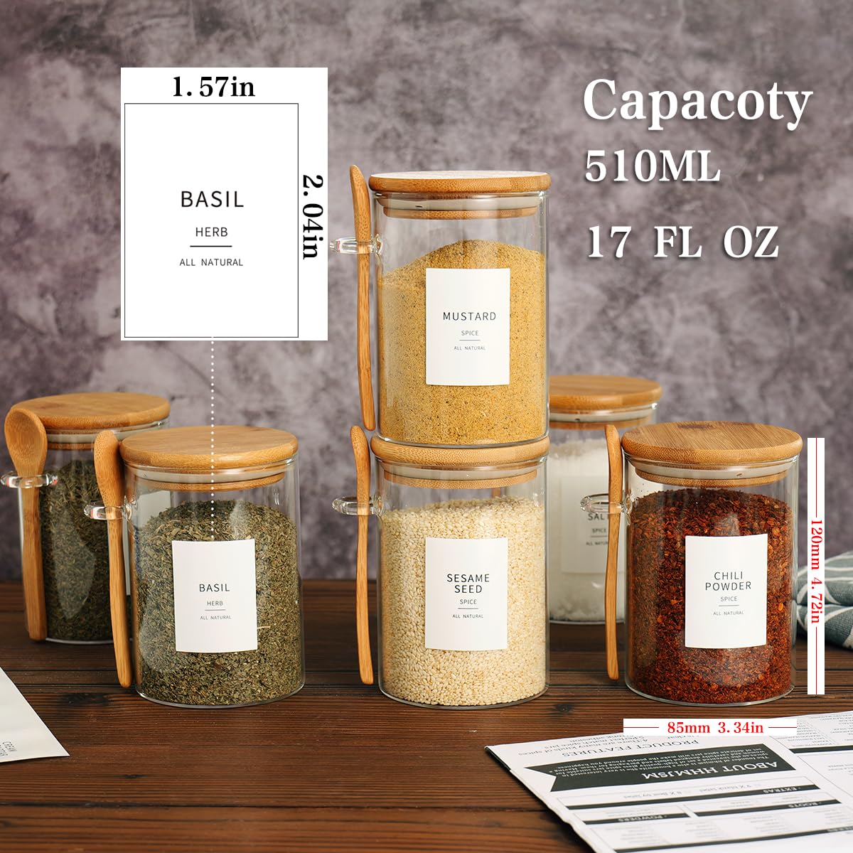 HHMJSM farmhouse-style glass jars elevate countertop aesthetics and visibility.