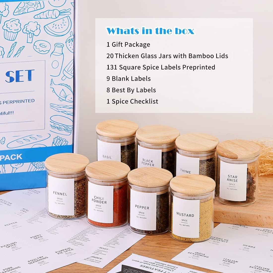HHMJSM thick-glass spice jars built for durable kitchen storage.