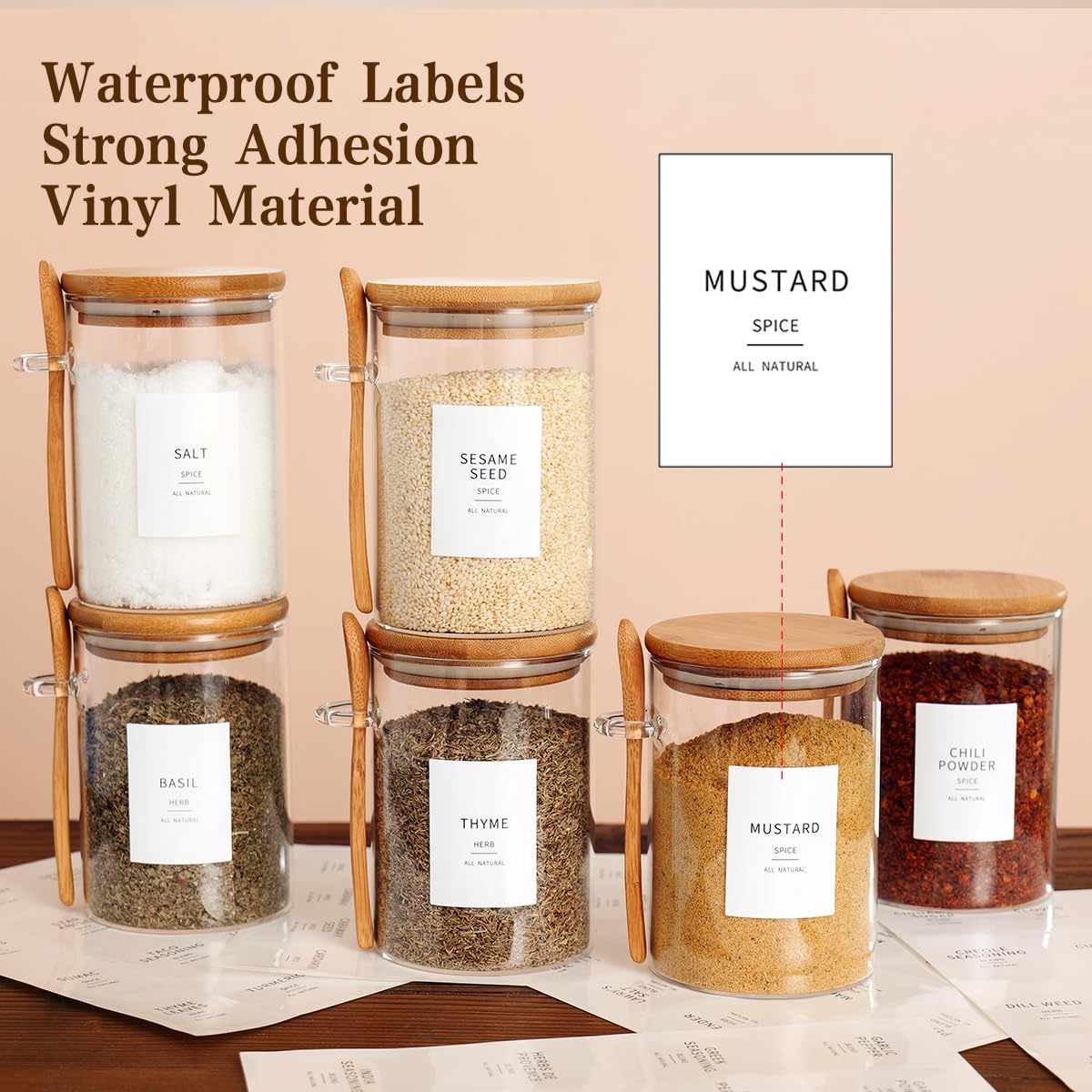 HHMJSM wide-mouth glass jar with bamboo lid for easy filling and sealing.