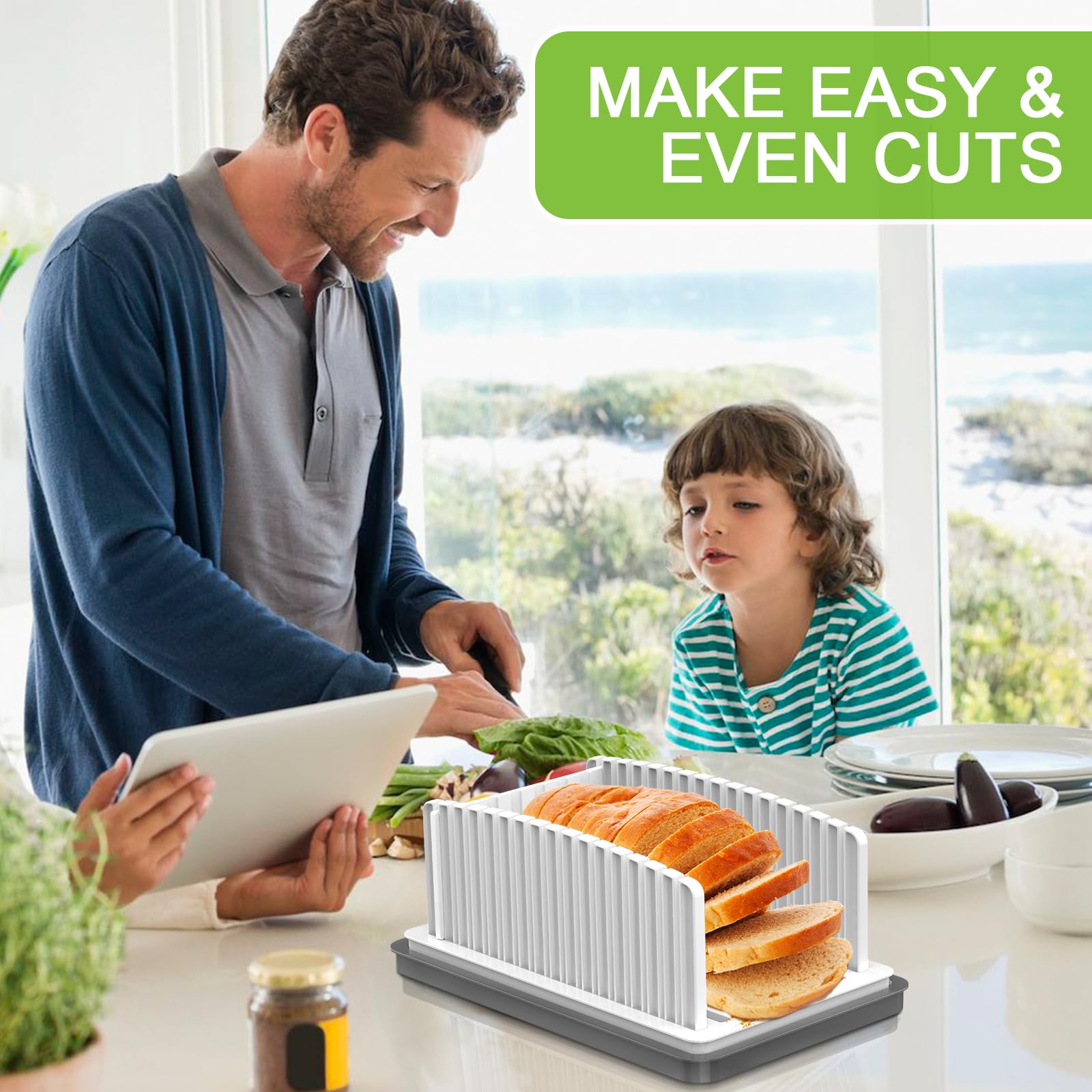 HHXRISE slicer with six-width guide for even loaf slices