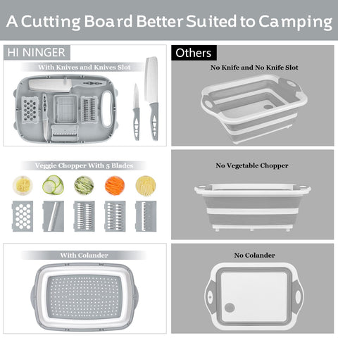 HI NINGER collapsible cutting board open flat for outdoor chopping.