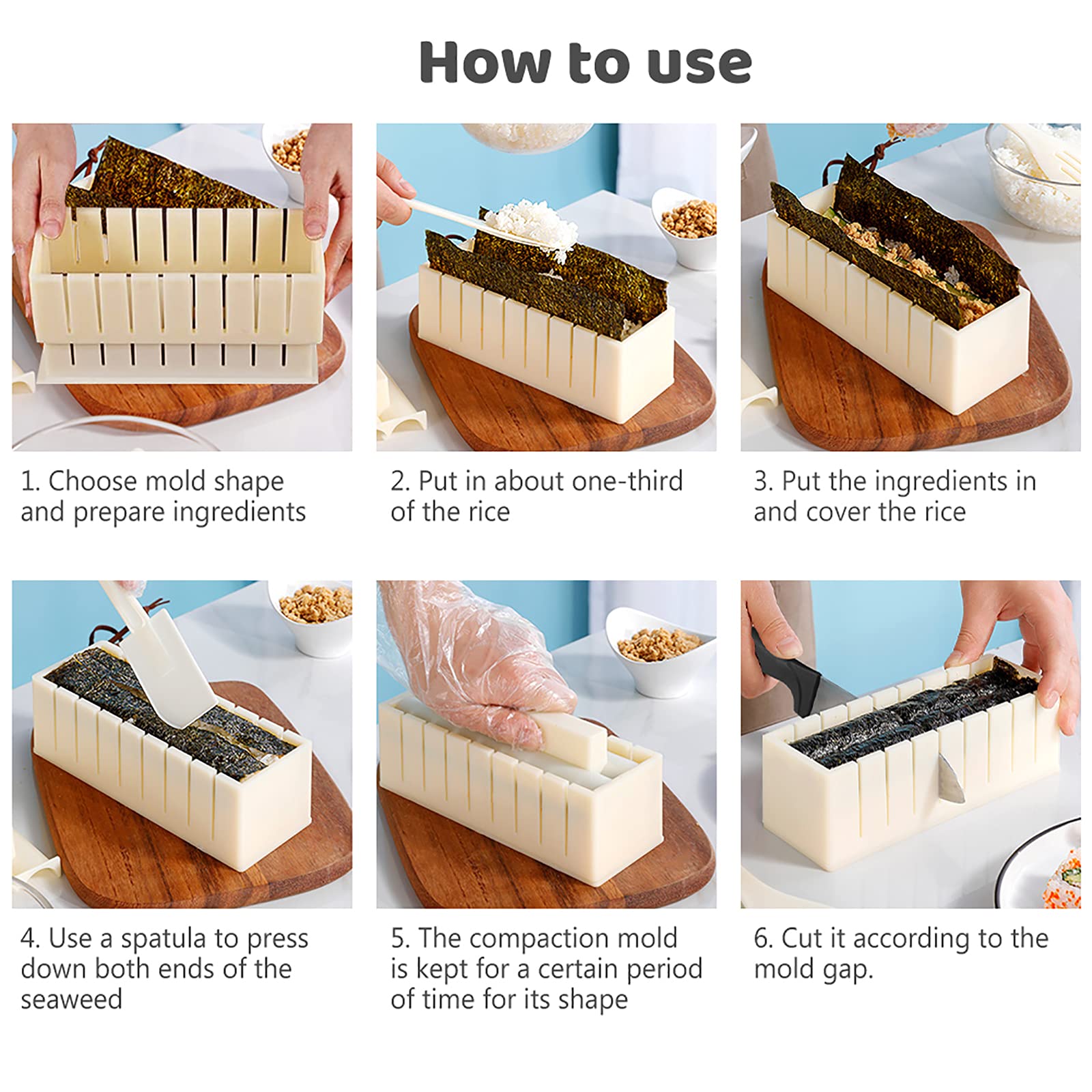 HI NINGER deluxe 8-shape molds enable quick, creative sushi at home.