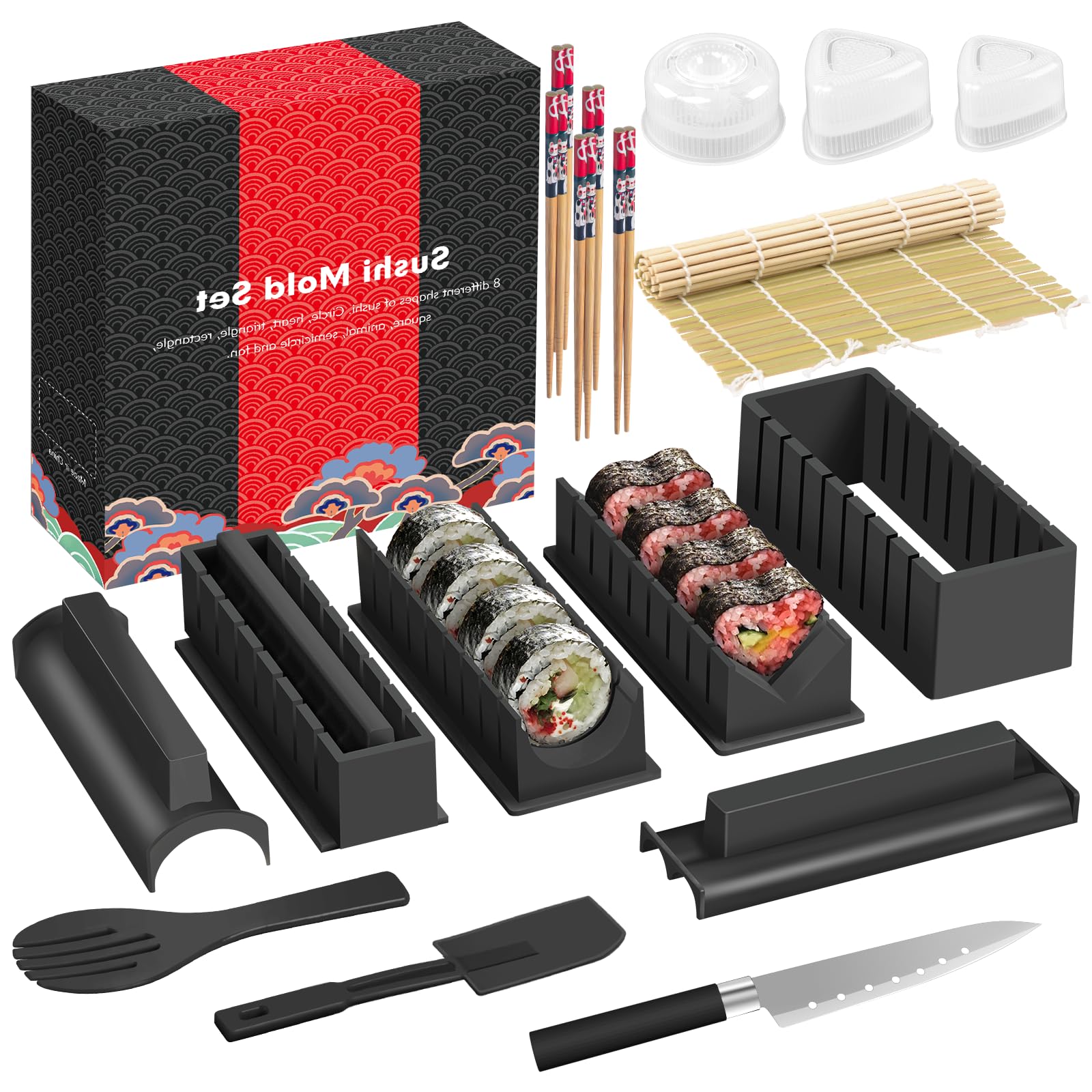 Hi Ninger sushi kit deluxe edition components laid out for an easy DIY sushi night.