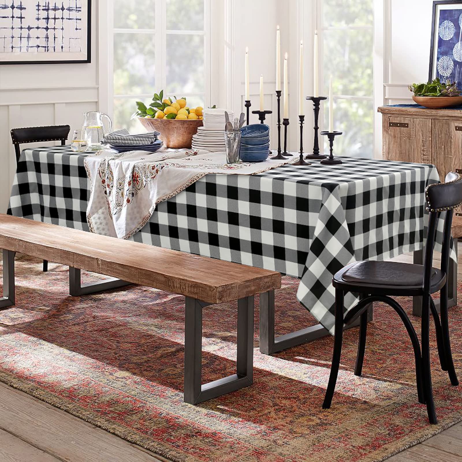 Hiasan buffalo plaid tablecloth checkered design for cozy gatherings.