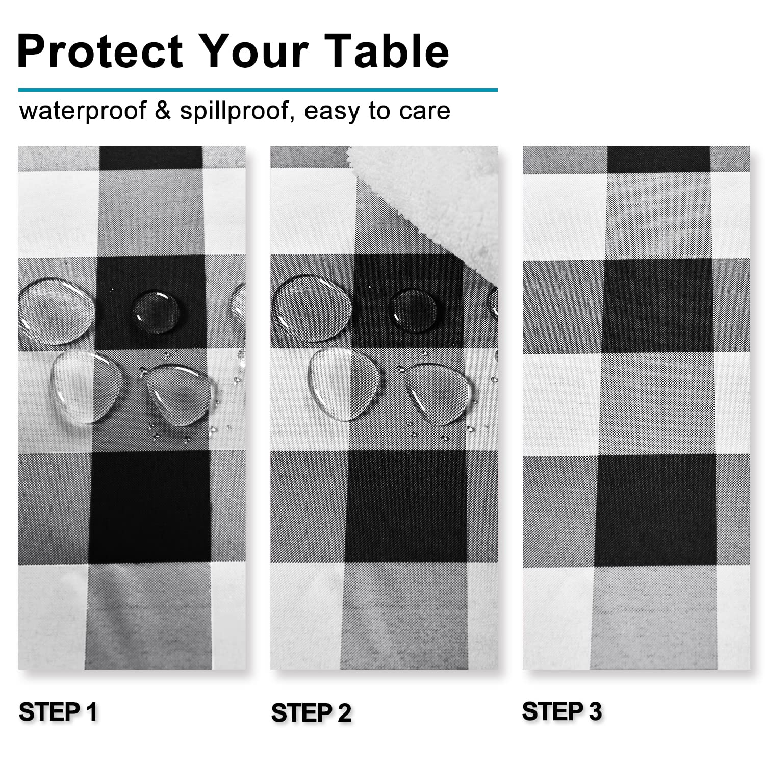 Hiasan buffalo plaid tablecloth protects furniture from spills.