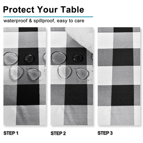 Hiasan buffalo plaid tablecloth protects furniture from spills.