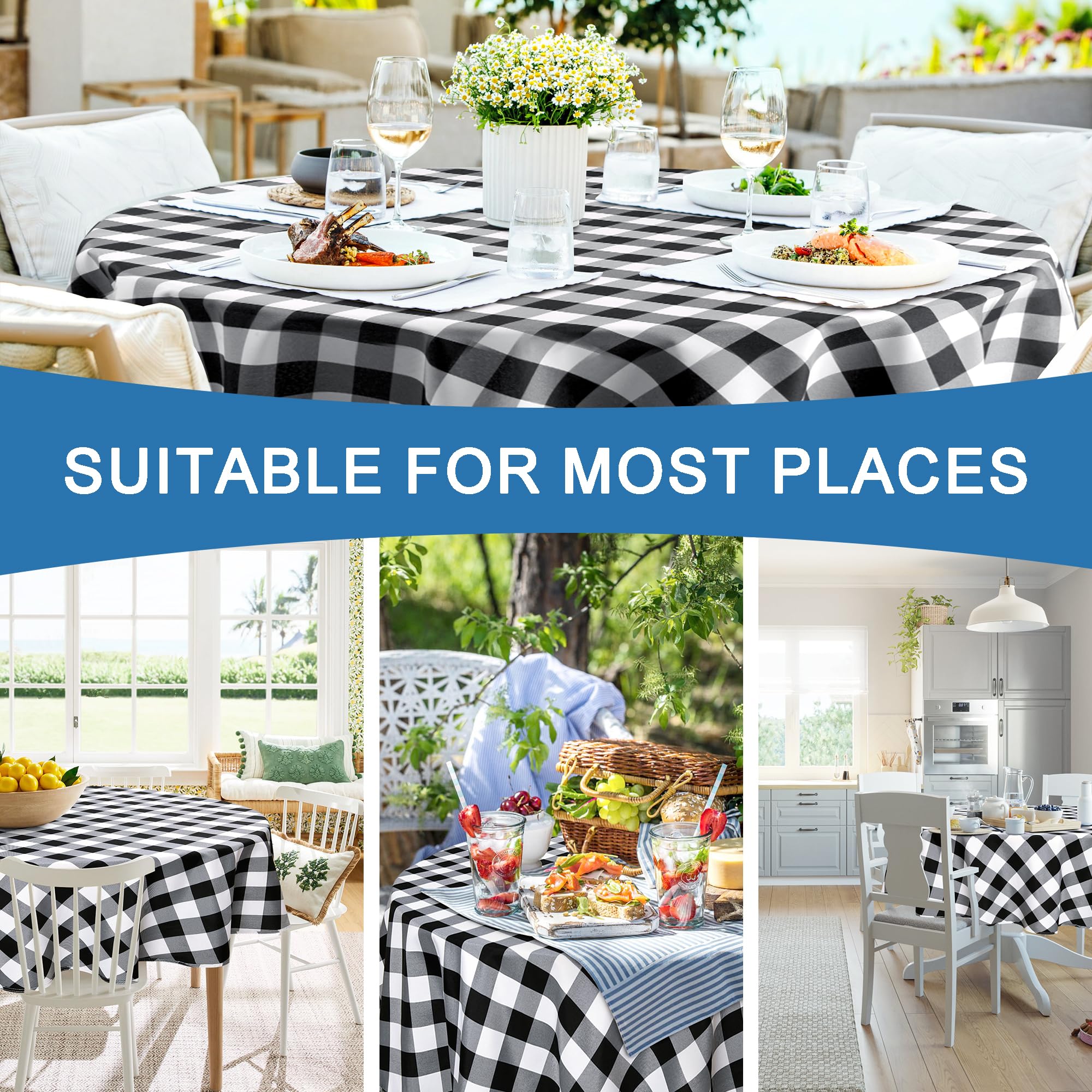 Hiasan black-and-white checkered tablecloth adds elegant contrast.