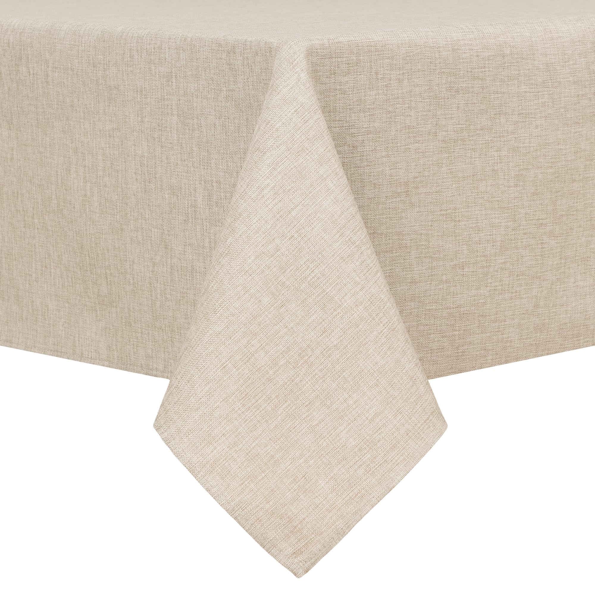Hiasan faux linen tablecloth in beige — front view highlights smooth texture for elegant dinners.
