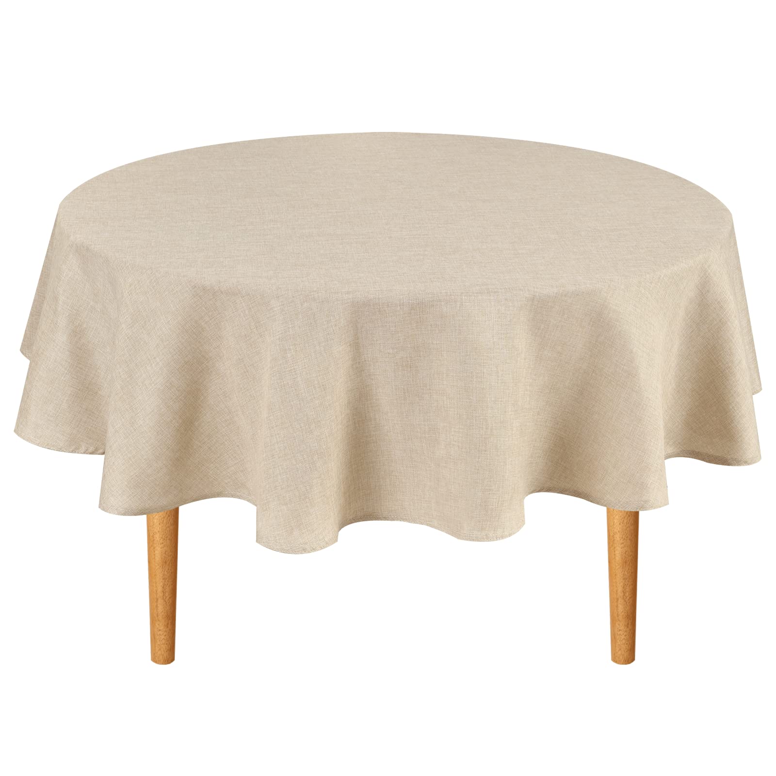 Hiasan round tablecloth in beige 60 inch, smooth fabric ideal for elegant dining and surface protection.