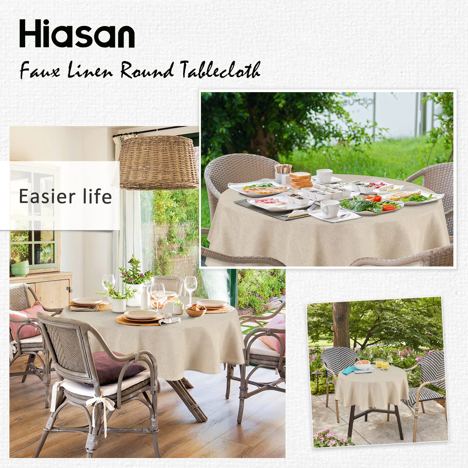 Hiasan round tablecloth machine washable for easy care.