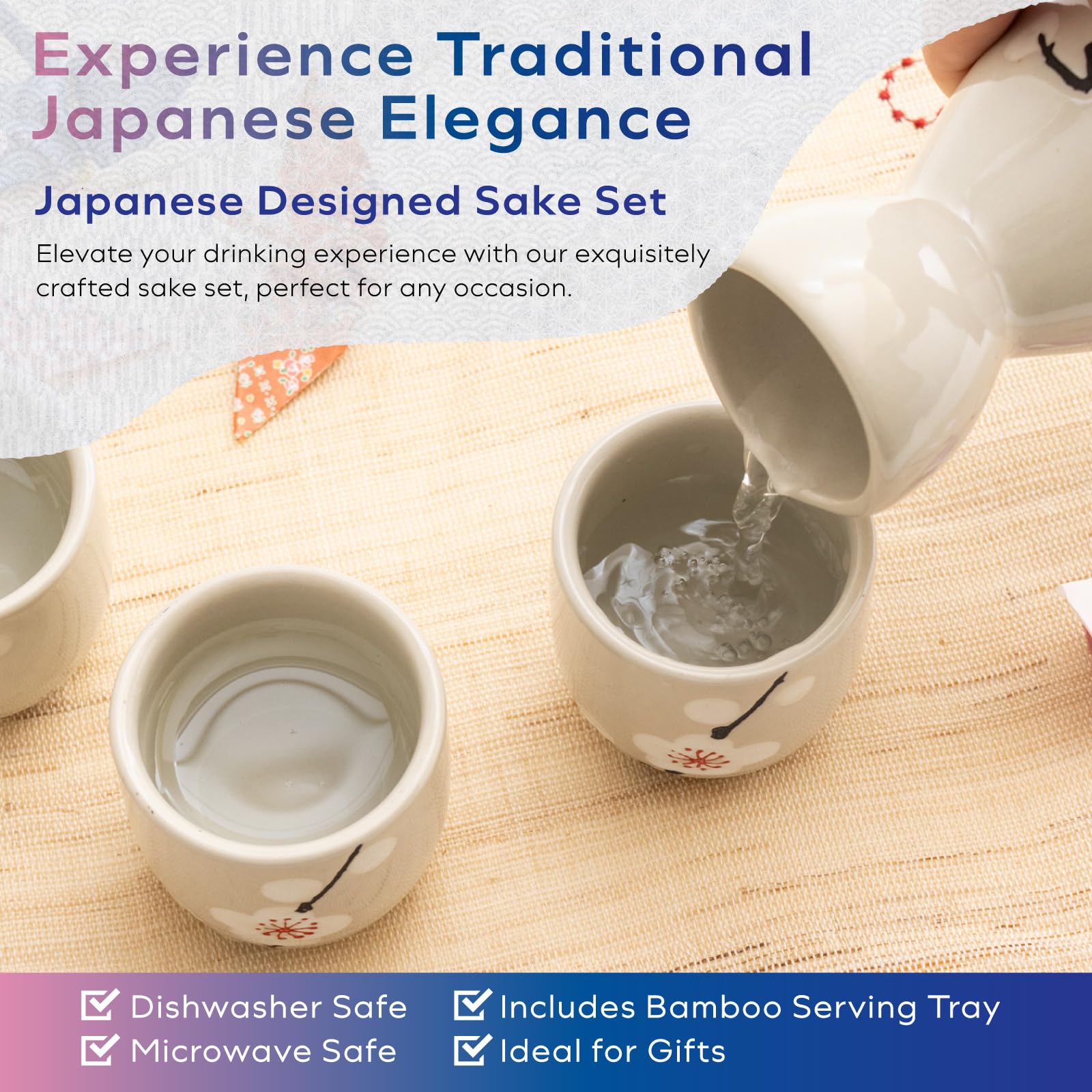 HIBINO Snow Plum bamboo tray keeping the set organized and portable.