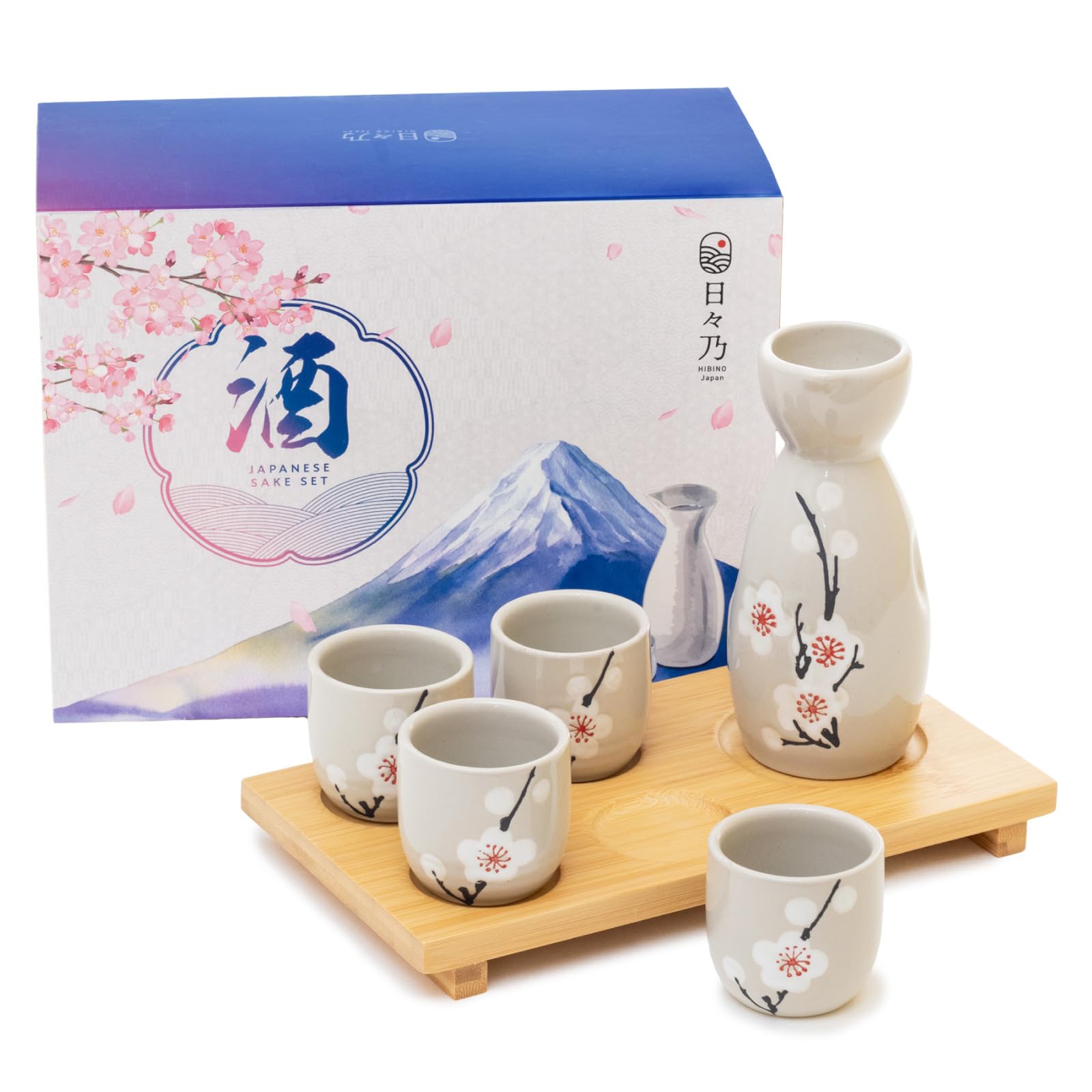 HIBINO Snow Plum tokkuri bottle for elegant hot or cold sake service.