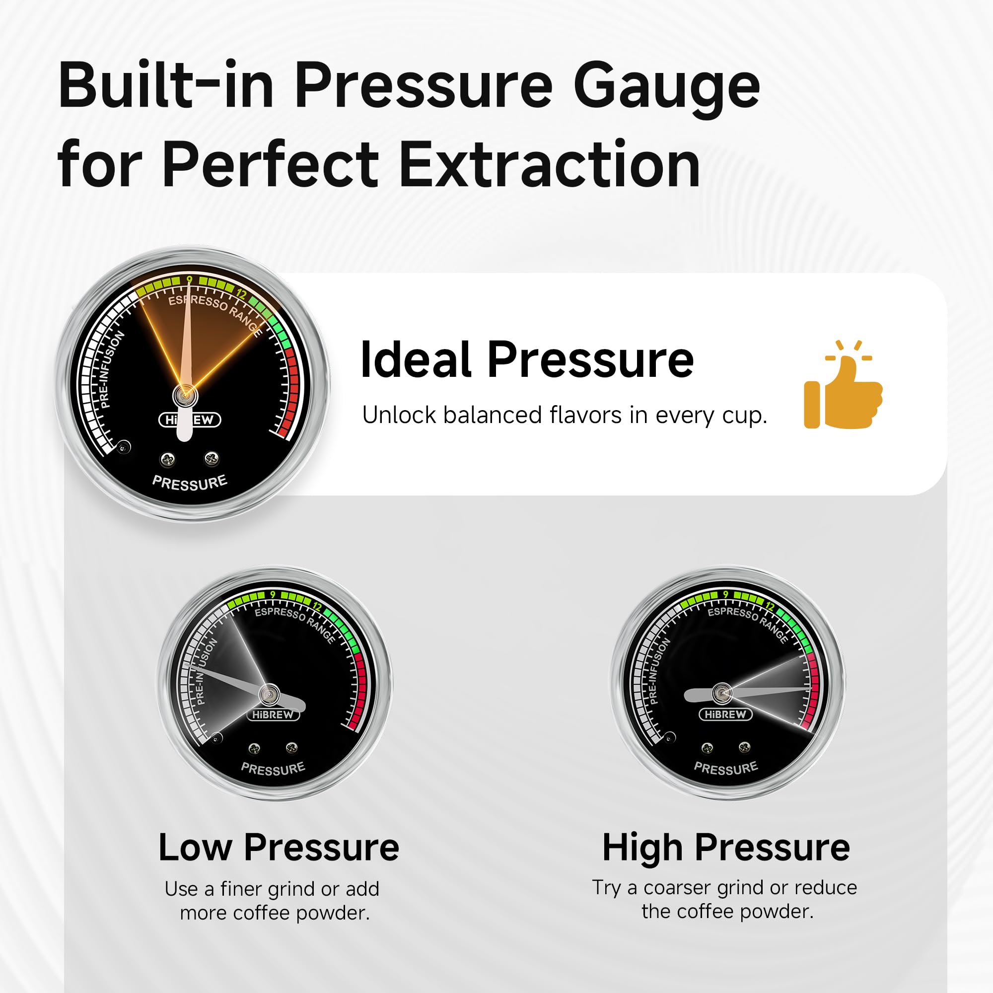 HIBREW H10B intelligent display screen shows temperature and volume at a glance.