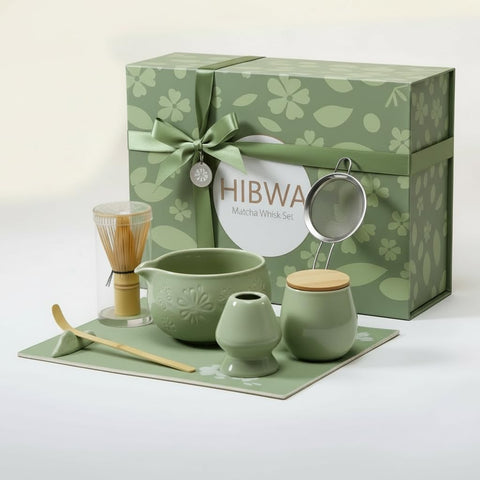 HIBWA Matcha kit with bamboo whisk for silky froth in every cup.