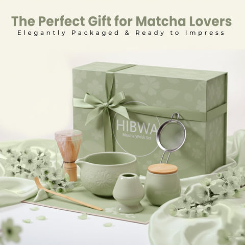 HIBWA complete matcha kit neatly arranged for a traditional at-home ceremony.