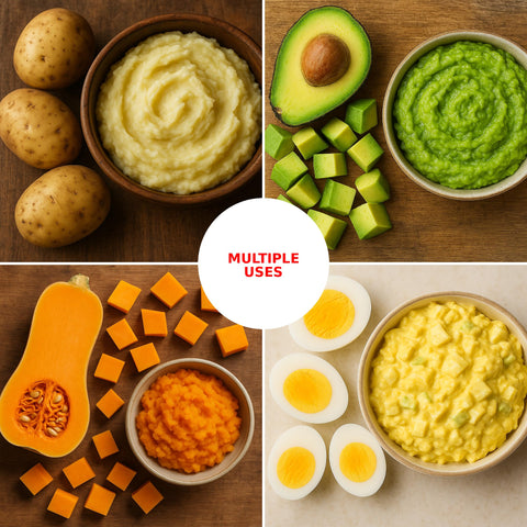 HIC Kitchen 2-In-1 Mix N’Masher avocados for silky guacamole prep.