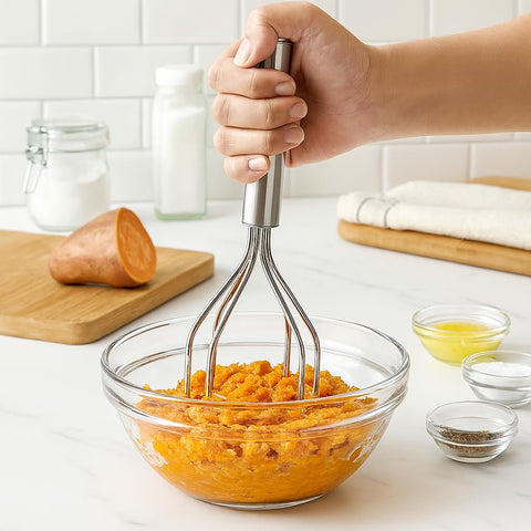 HIC Kitchen 2-In-1 Mix N’Masher eggs chopped for salads.