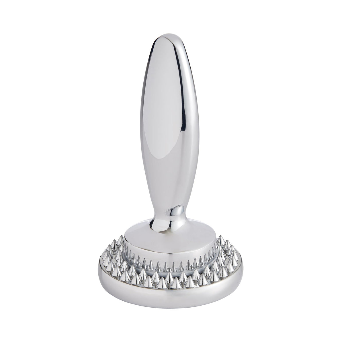 HIC Kitchen dual meat tenderizer front view showing balanced weight and chrome-plated zinc