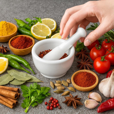 HIC Kitchen pestle in use for smooth aromatic grinding