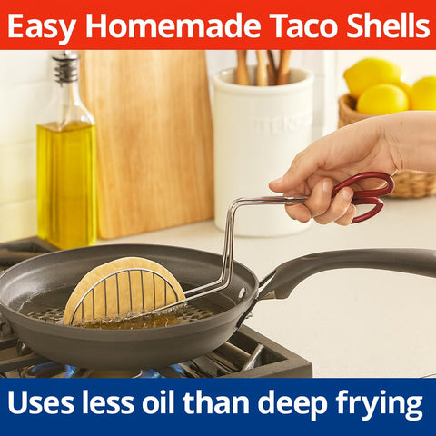 HIC Kitchen Taco Shell Tongs feature a stay-cool handle for safe frying.