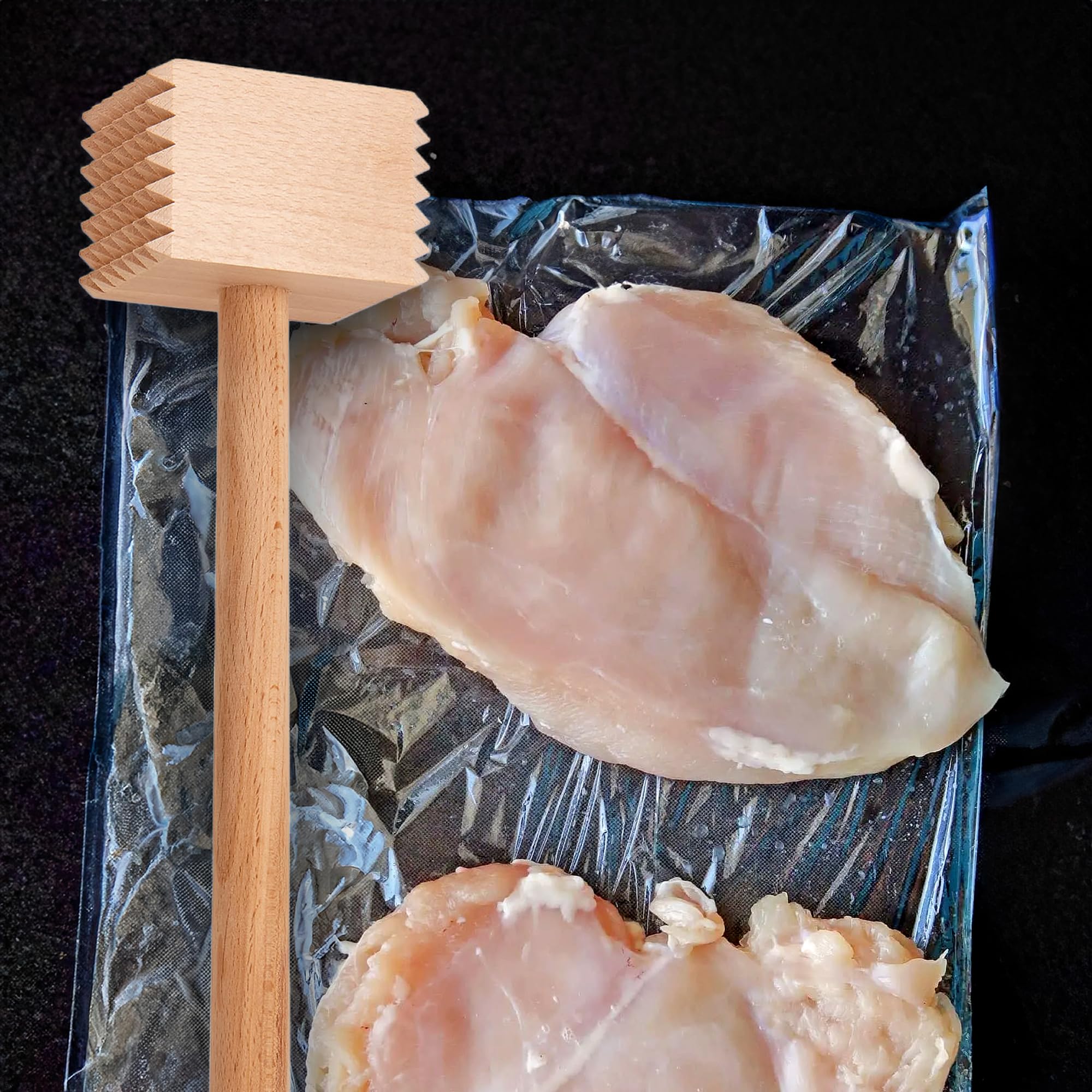 HIC Kitchen wooden tenderizer made of FSC-beechwood for durable, sustainable prep.