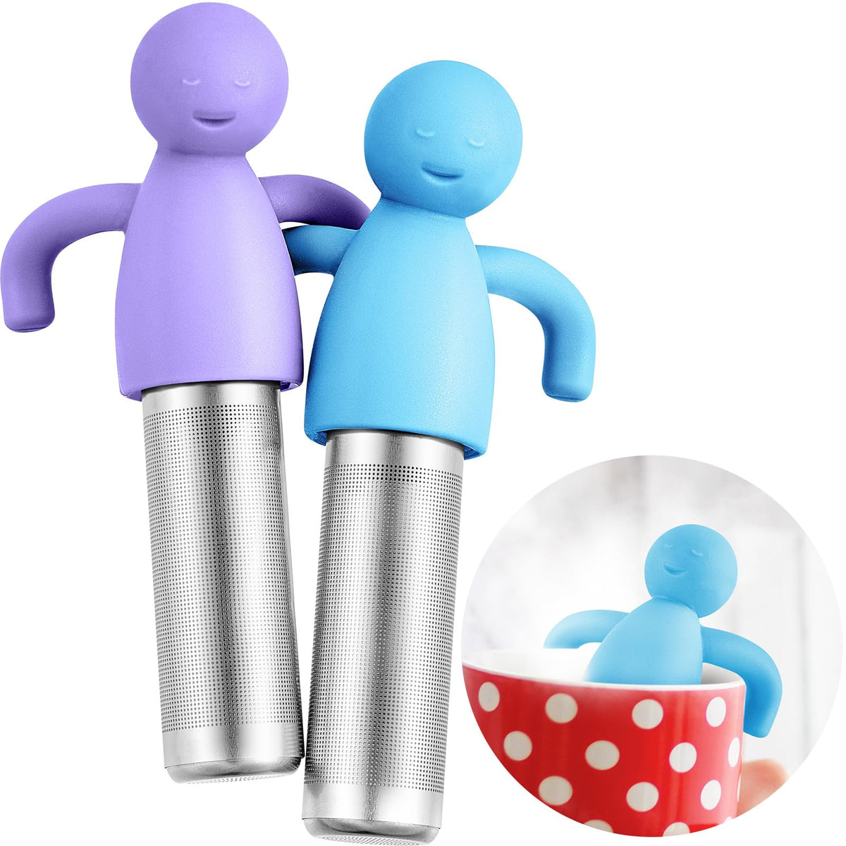 Hicarer tea infuser blue smile on cup for enjoyable brewing