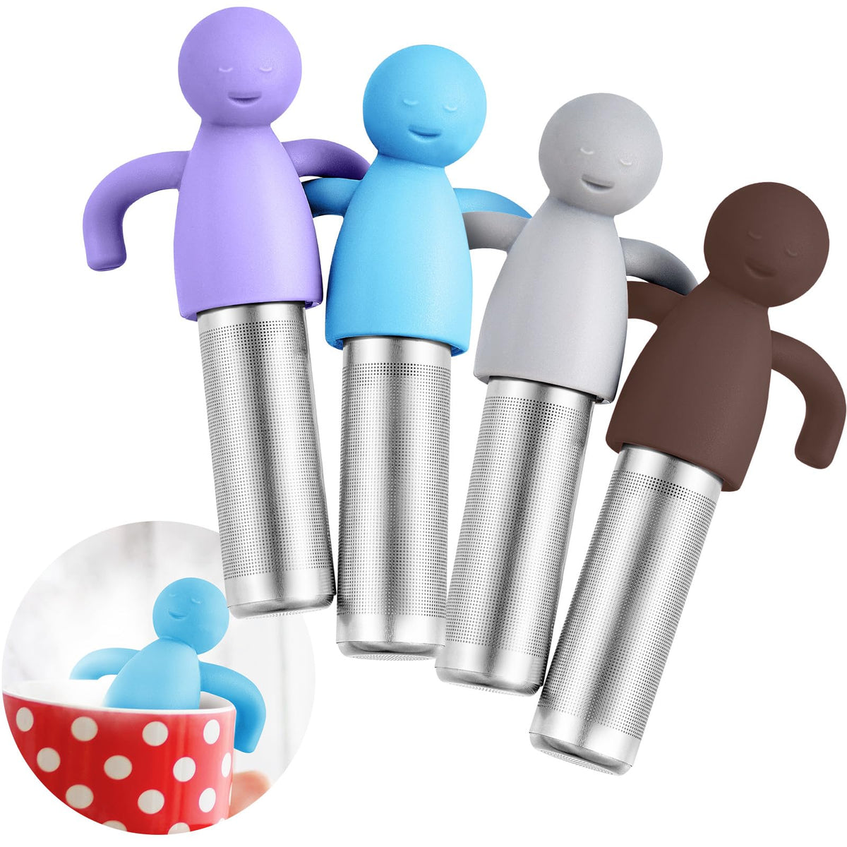 Hicarer gray cute-man tea infuser for easy cup steeping