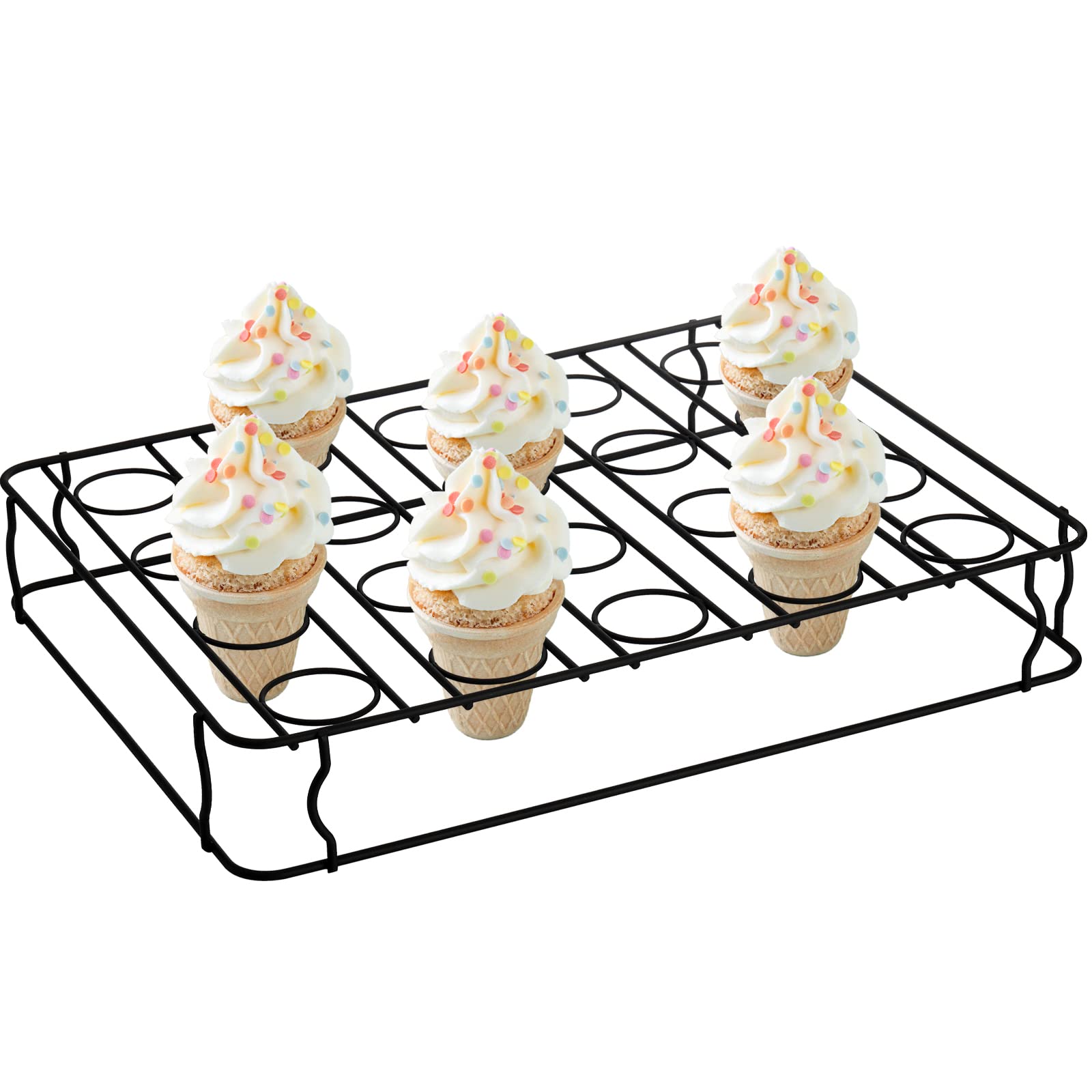 Hiceeden 20-Holes Ice Cream Cone Stand front view, sturdy metal for bake and display