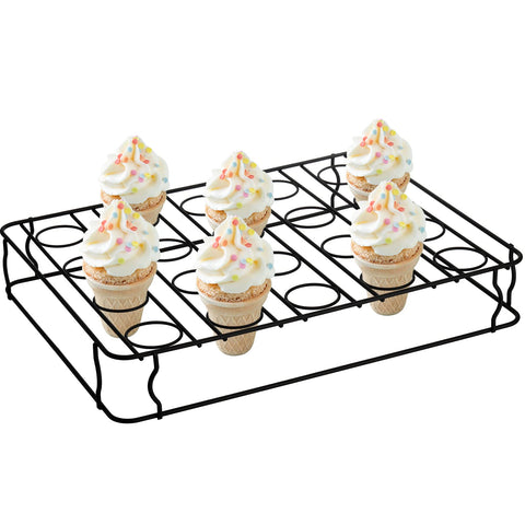 Hiceeden 20-Holes Ice Cream Cone Stand front view, sturdy metal for bake and display