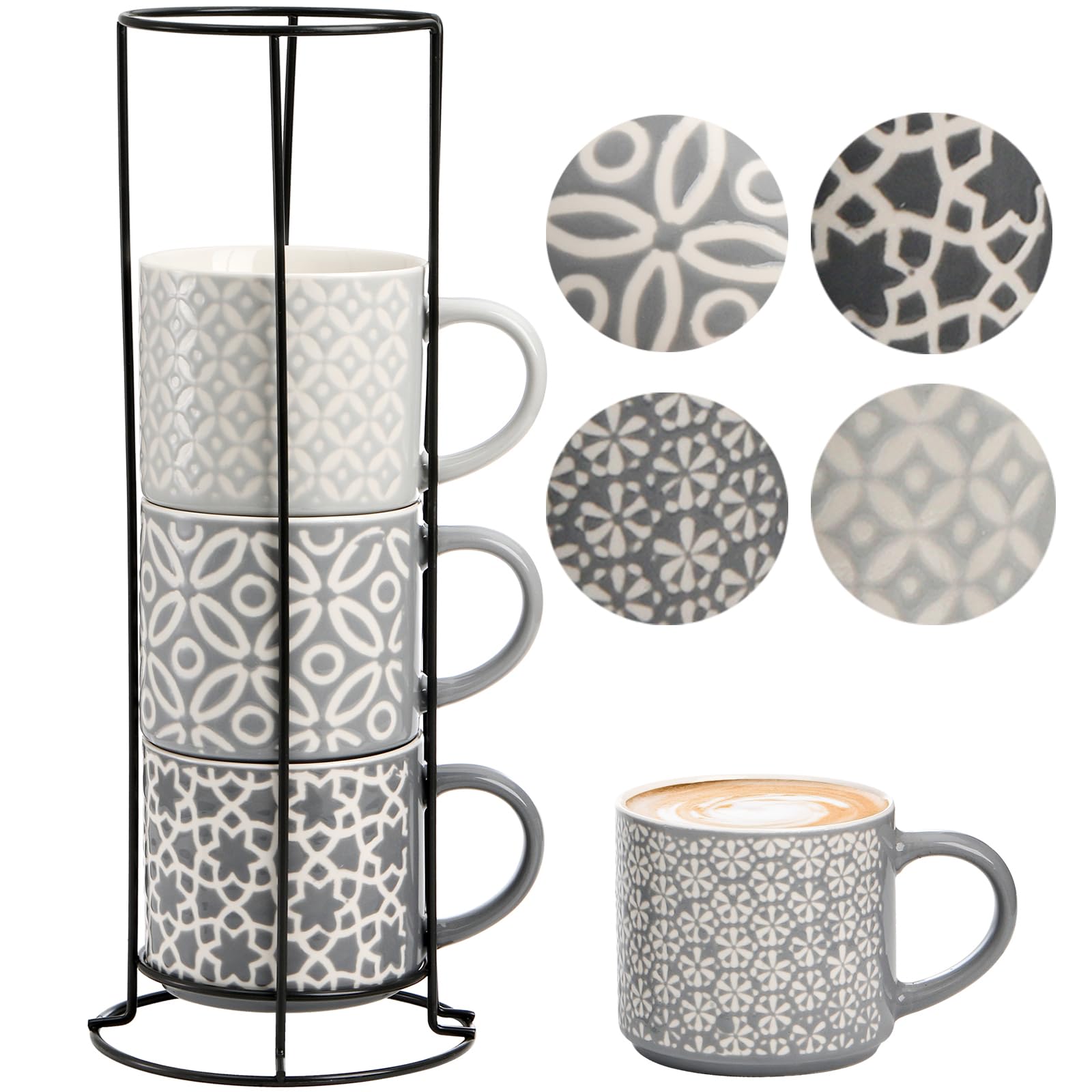 Hiceeden four ceramic mugs on a stand, perfect for organized counter display.