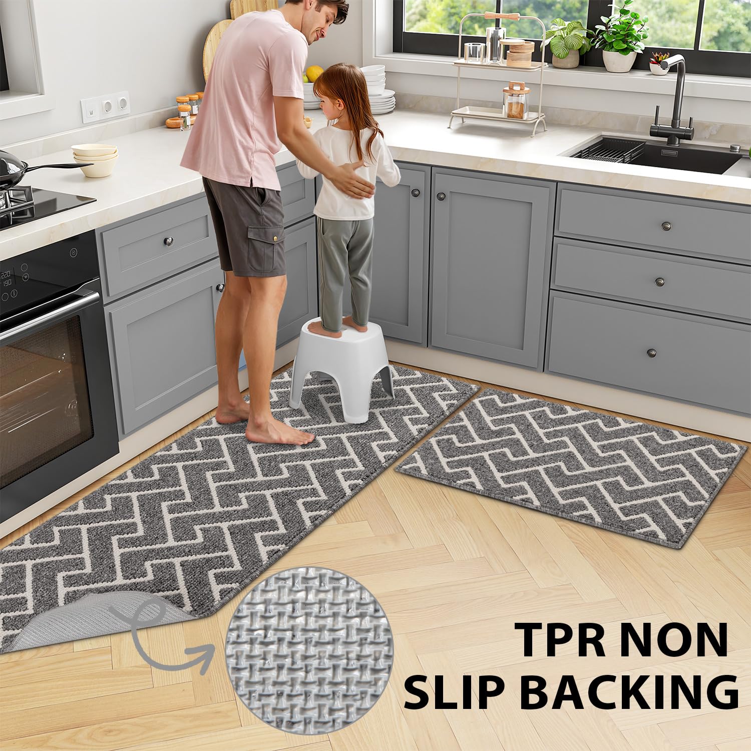 hicorfe gradient rug blends with diverse styles for modern or traditional kitchens.
