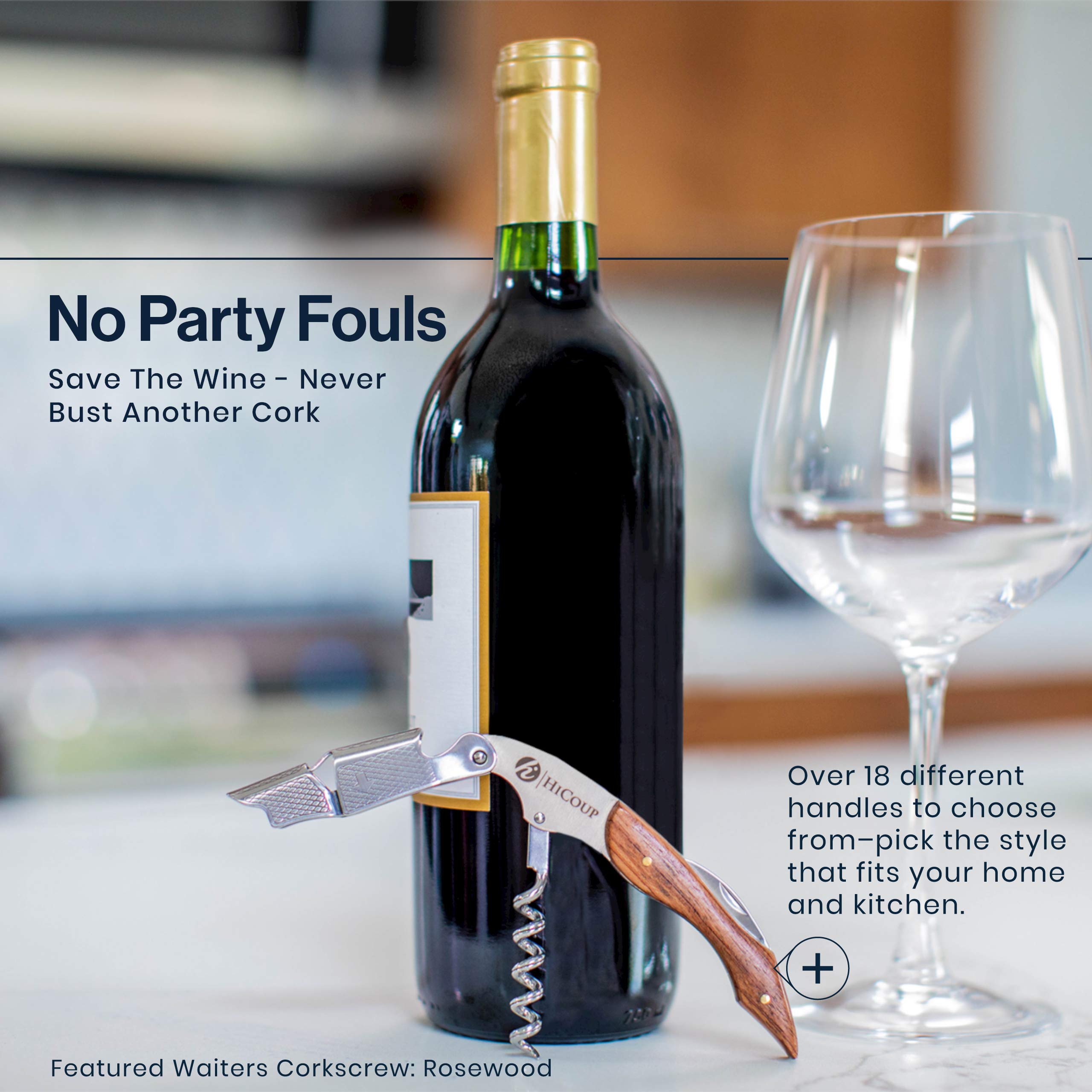 HiCoup Wine Opener corkscrew handles natural and synthetic corks with ease.