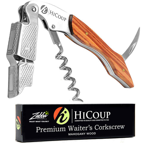 HiCoup Wine Opener with ergonomic wooden handle for comfortable grip during bottle opening