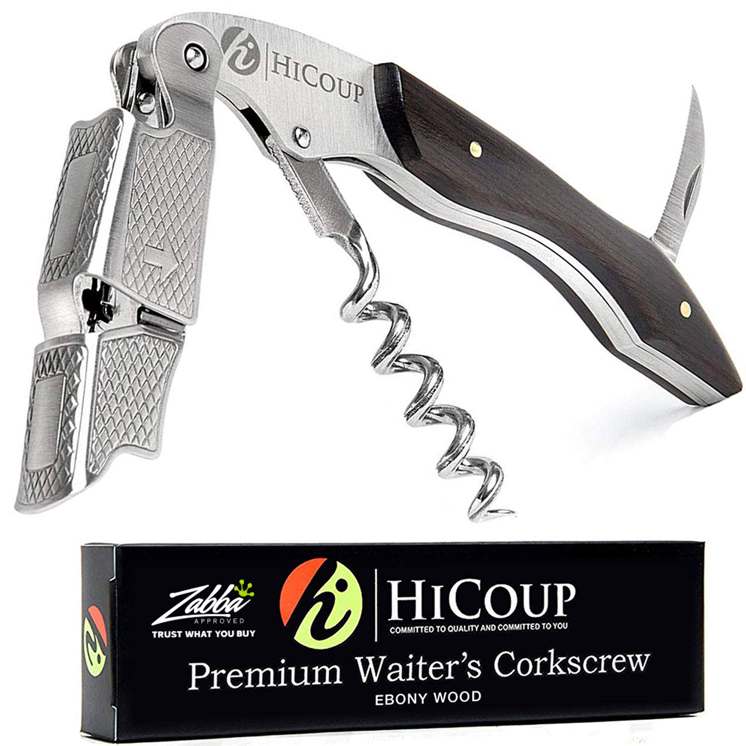 HiCoup Wine Opener close-up on wooden handle for smooth cork removal