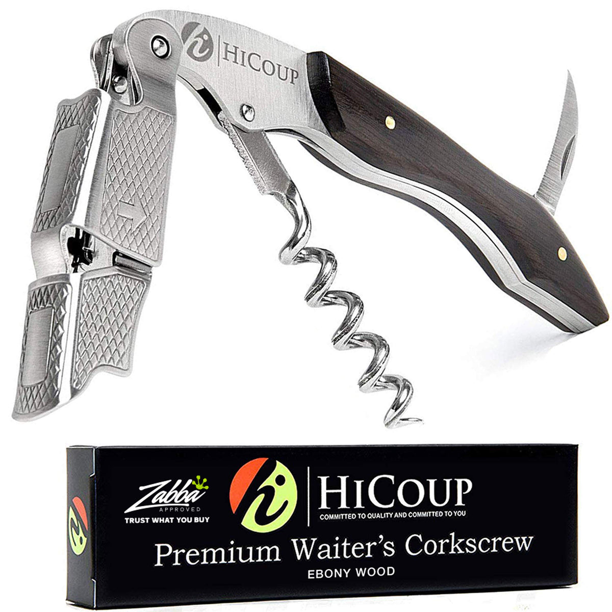HiCoup Wine Opener close-up on wooden handle for smooth cork removal