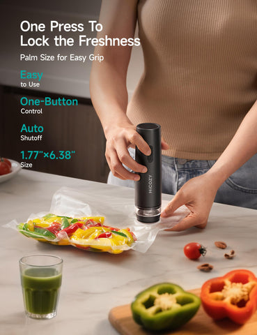 HiCOZY sealer showing one-press seal for quick, airtight packaging.