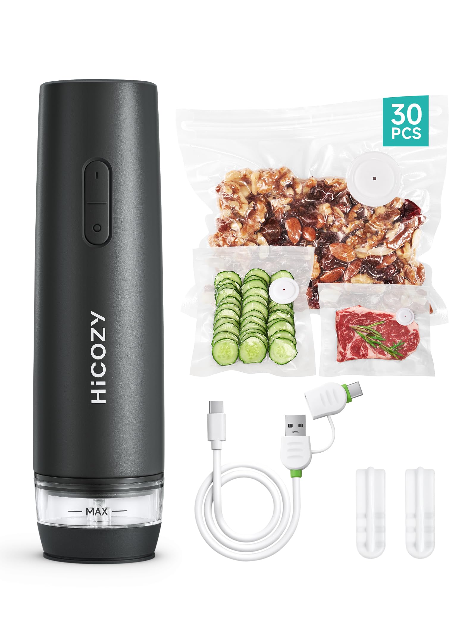 HiCOZY vacuum sealer with visible water tank for easy liquid monitoring during sealing.