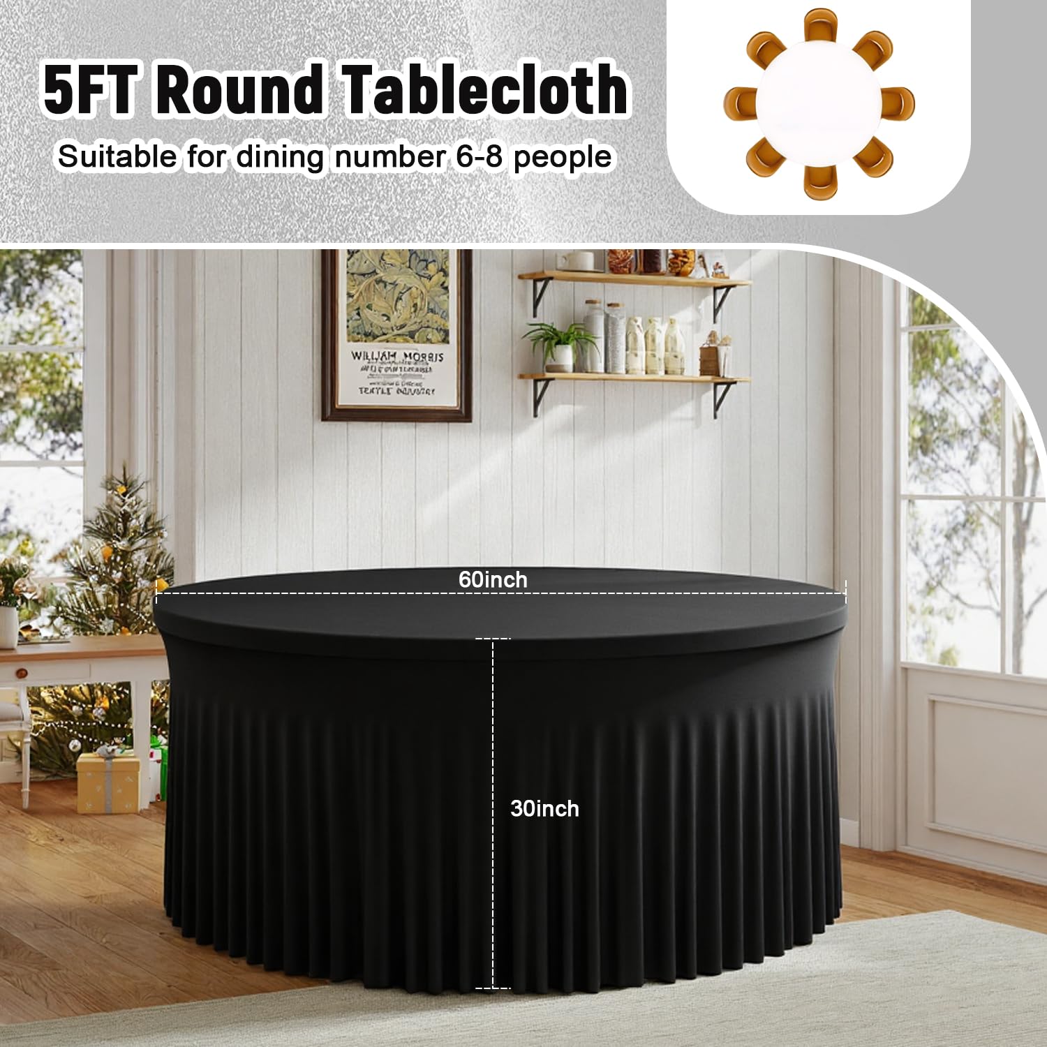 Hietaap black spandex tablecloth skirt detail adds elegant drape to banquet tables