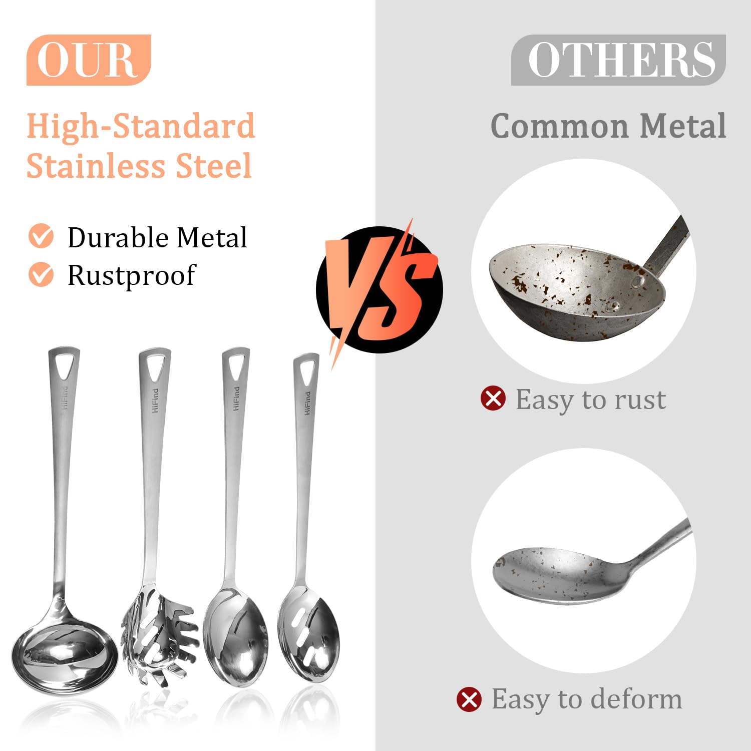 HIFIND 4PCS utensils set featuring a spaghetti fork for perfect pasta twirls.