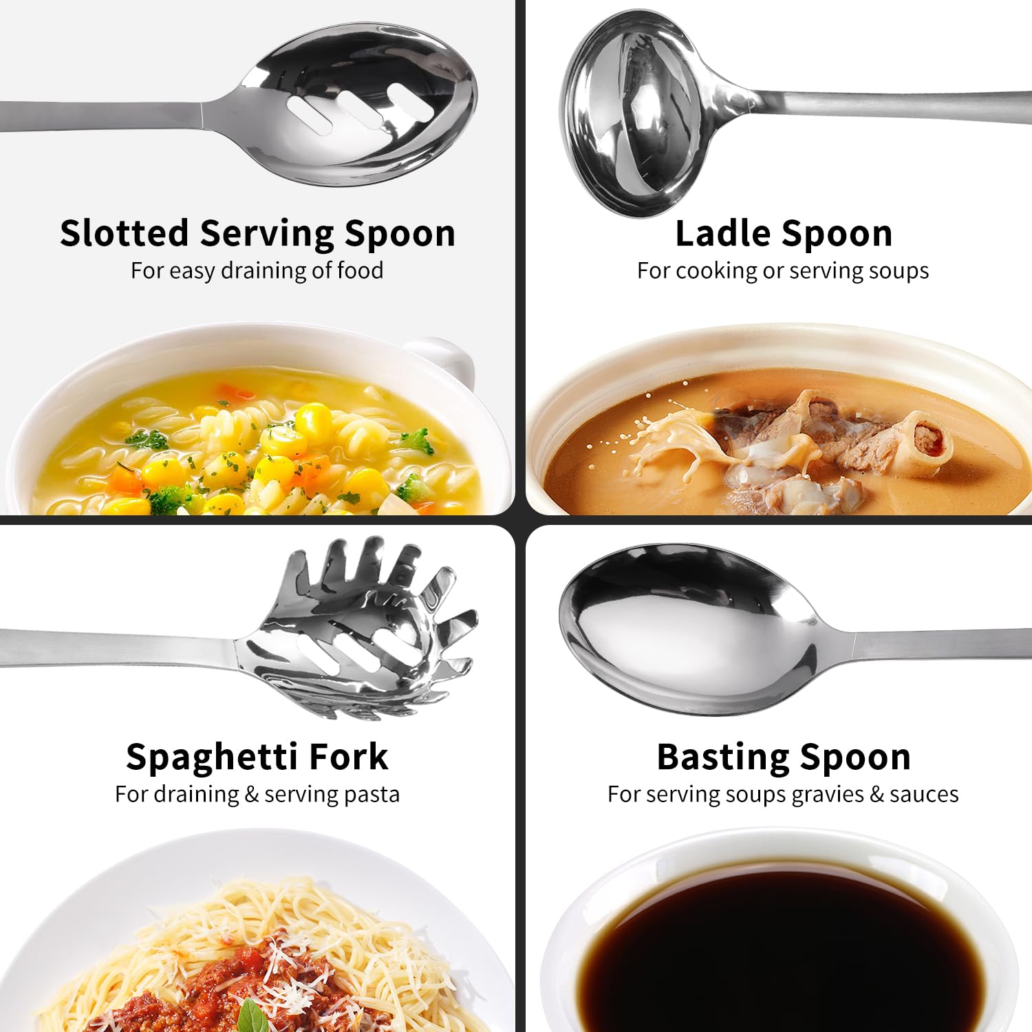 HIFIND 4PCS utensils set highlighting sturdy stainless steel construction.