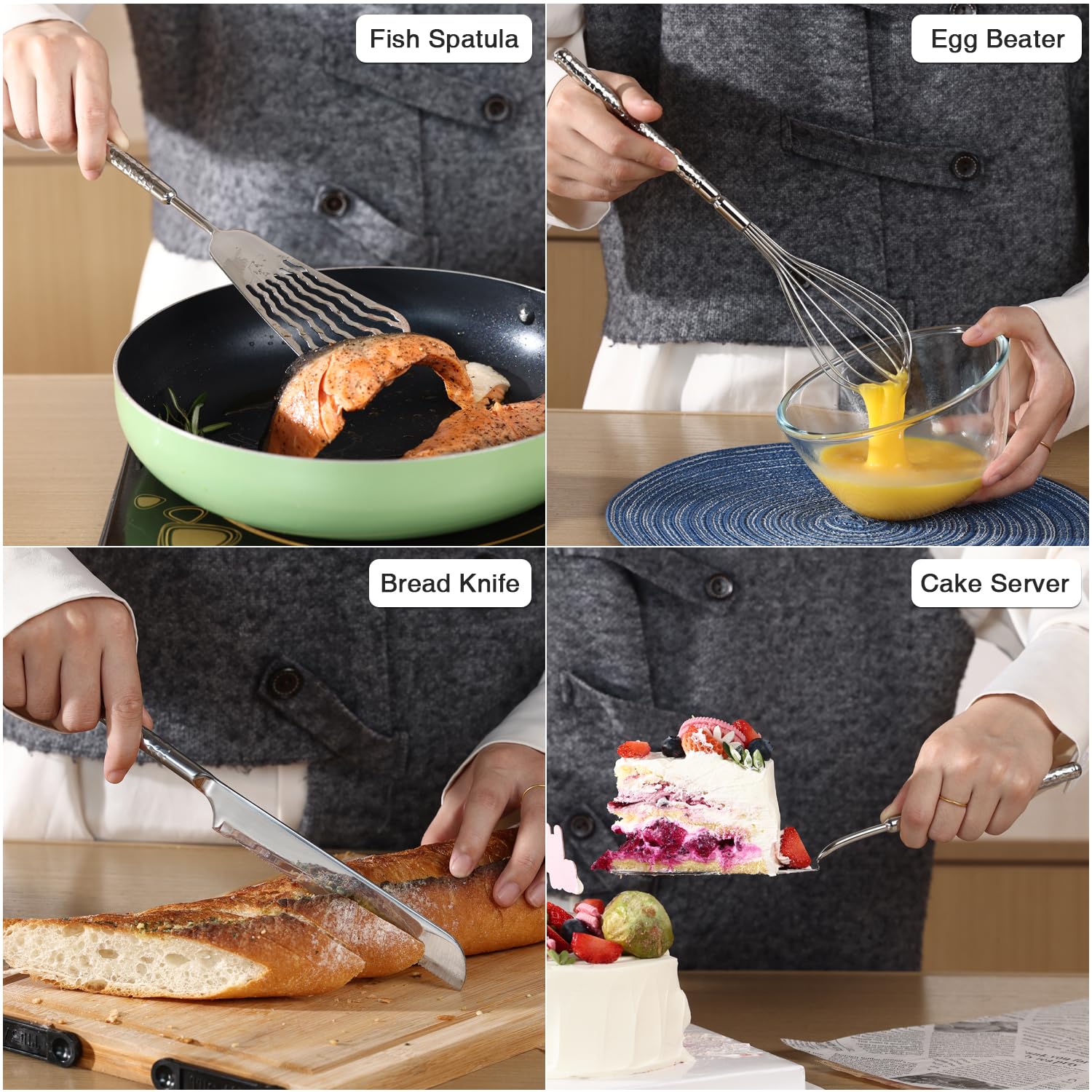 HIFIND fish spatula helps safely turn delicate fillets.