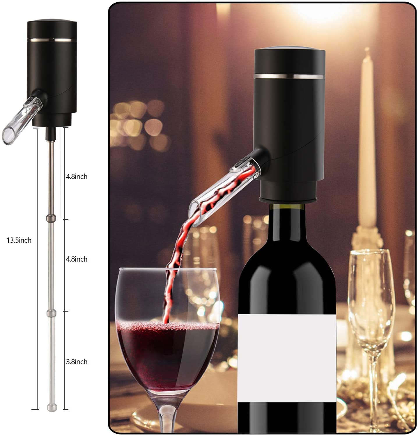 Higfra Matte Black Wine Aerator Base offers stable placement.