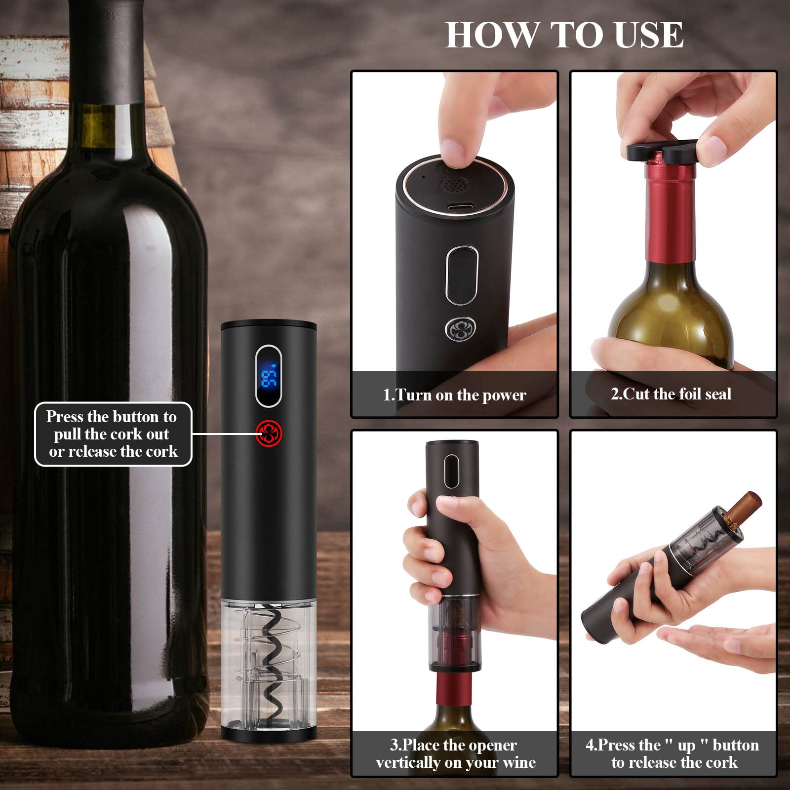 Higfra pourer and stopper ensure precise pours and airtight wine preservation.
