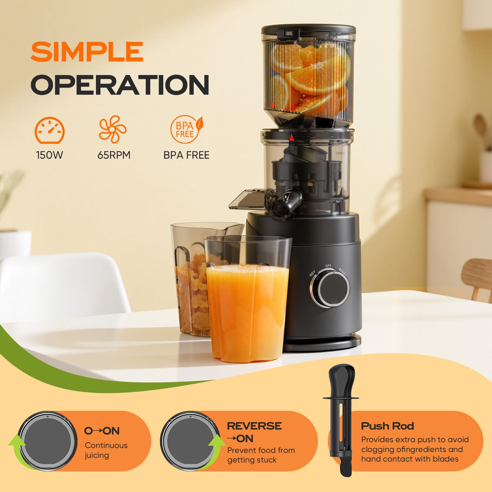 PSIIDAN juicer delivers high juice yield from greens and fruit.