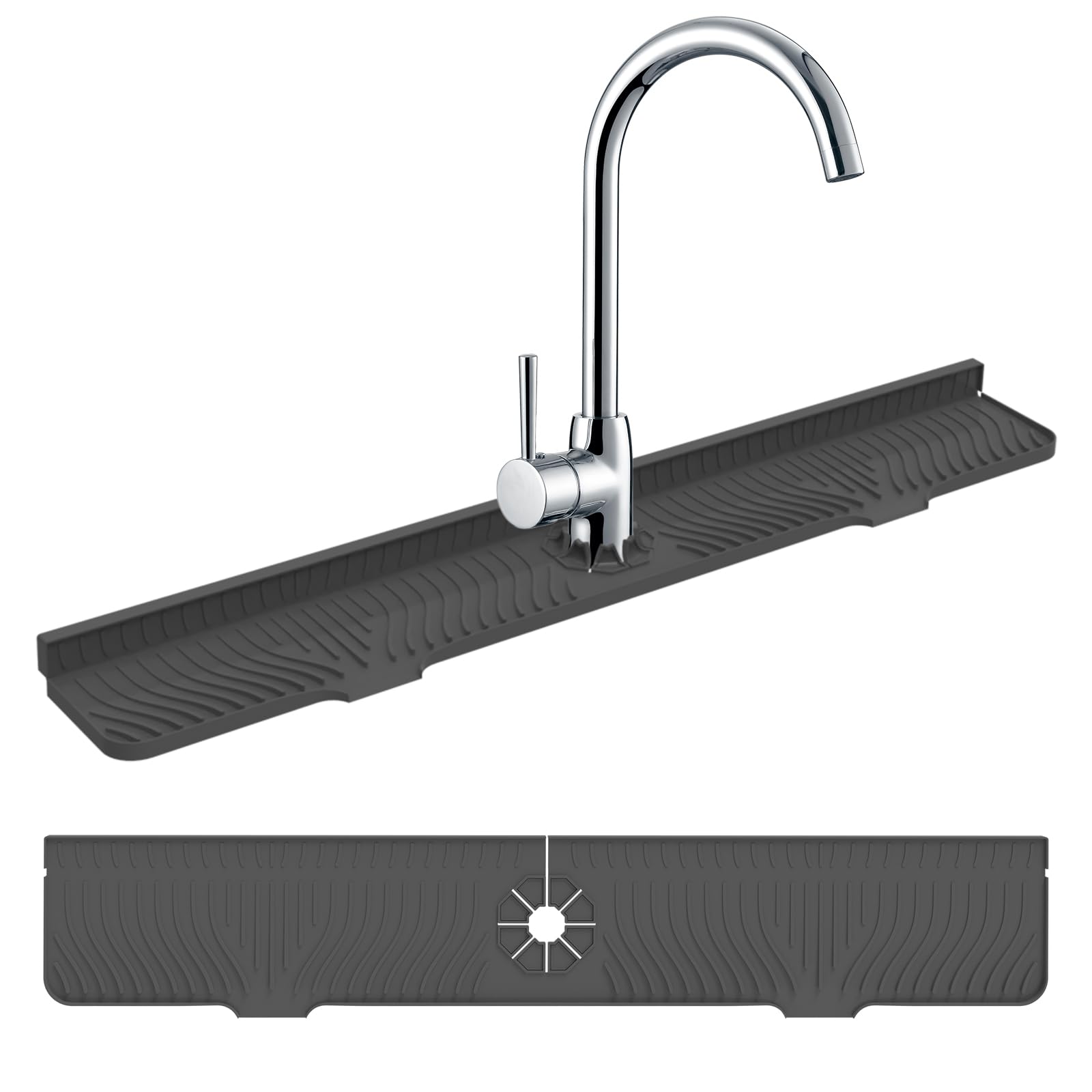 HighydroLED 33-inch faucet mat silicone splash guard drains water back to the sink.