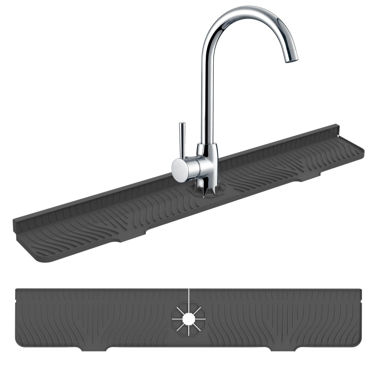 HighydroLED 33-inch faucet mat silicone splash guard drains water back to the sink.