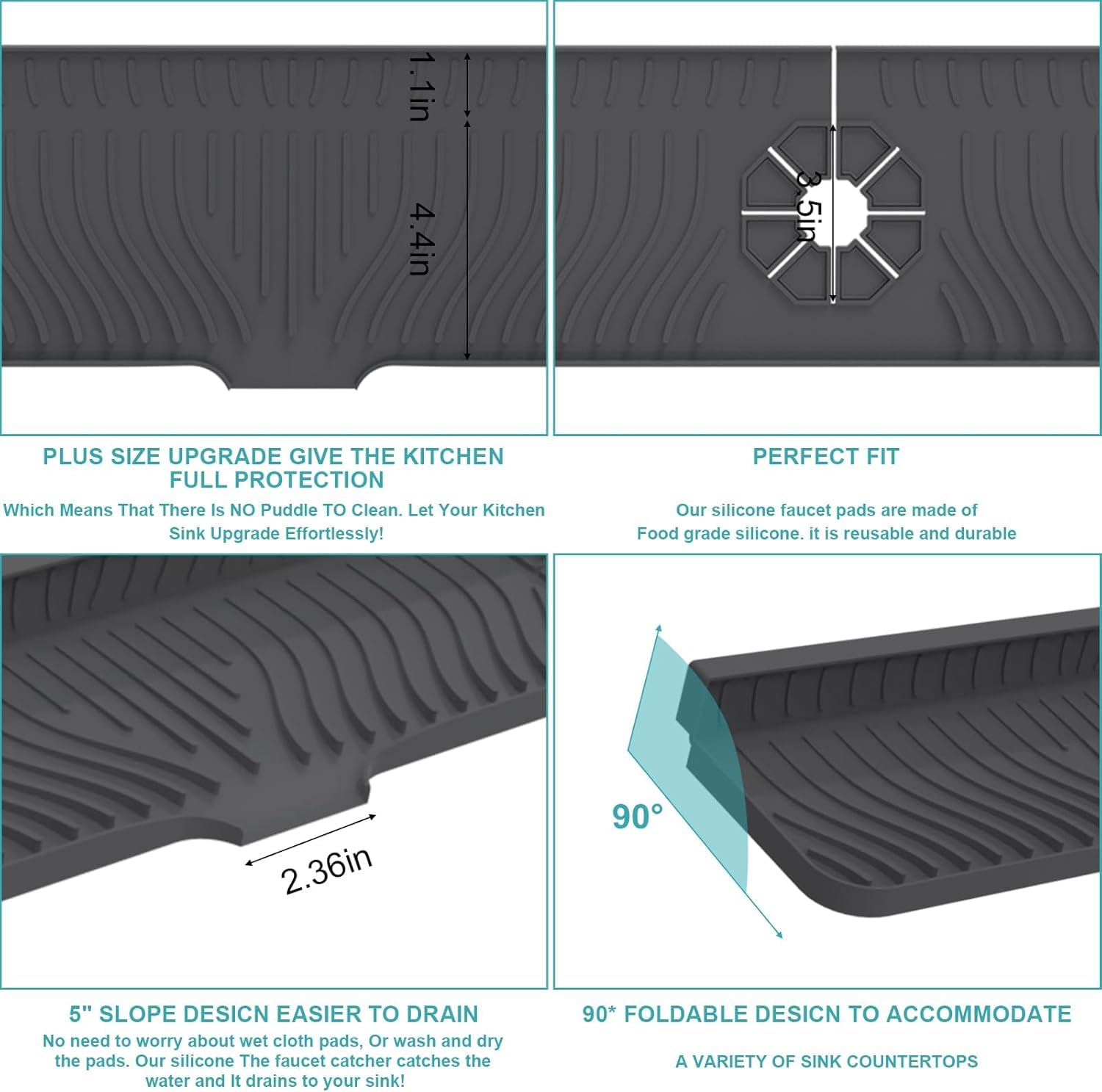 HighydroLED faucet mat with draining function promotes fast drying after use.